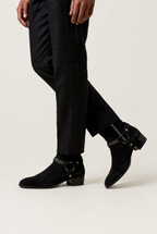Men's Harness Boots - Chain Strap Ankle Boots with Side Zip