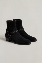 Men's Harness Boots - Chain Strap Ankle Boots with Side Zip