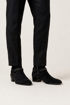 Men's Harness Boots - Chain Strap Ankle Boots with Side Zip