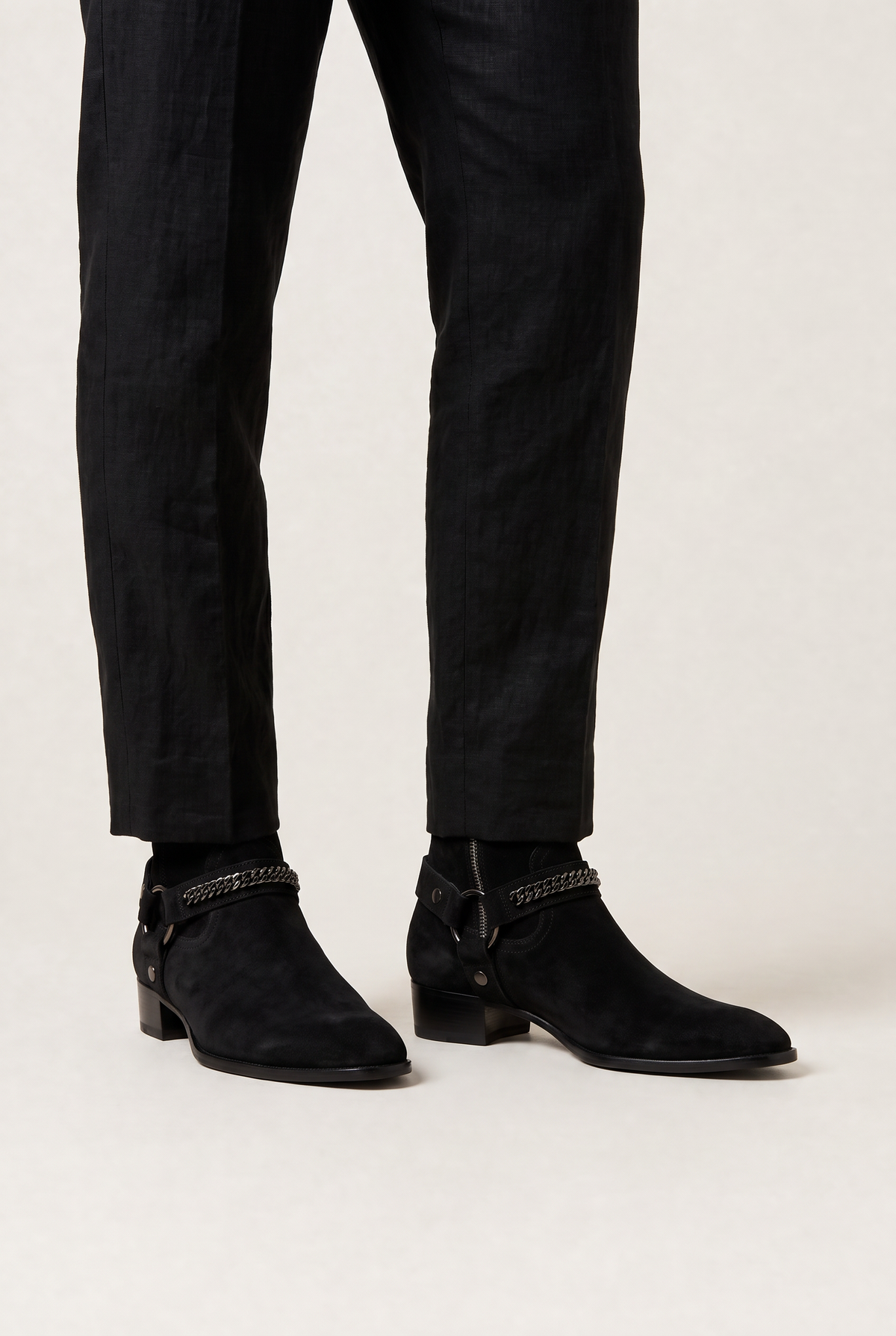 Men's Harness Boots - Chain Strap Ankle Boots with Side Zip