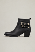 Women’s Buckle Strap Western Ankle Boots - Leather Look