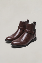 Men's Harness Chelsea Boots - Leather Look Cap Toe Ankle Boots