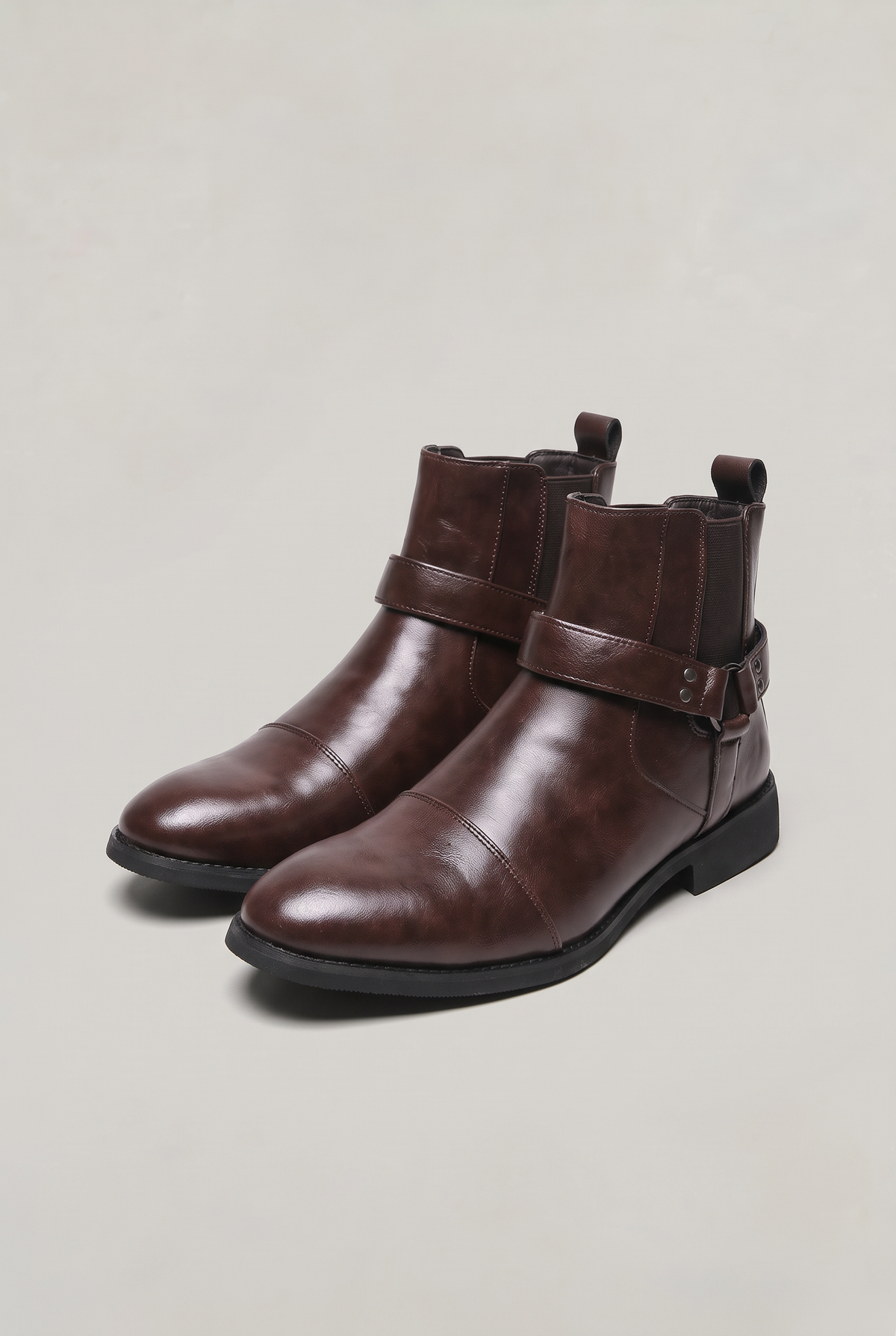 Men's Harness Chelsea Boots - Leather Look Cap Toe Ankle Boots
