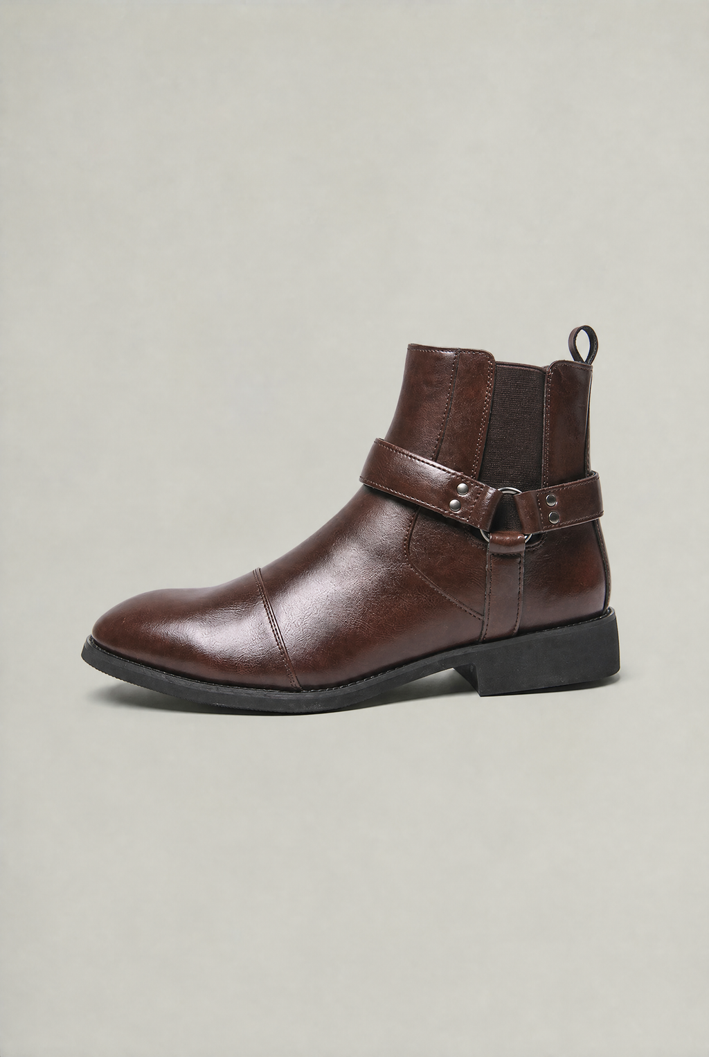 Men's Harness Chelsea Boots - Leather Look Cap Toe Ankle Boots