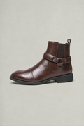 Men's Harness Chelsea Boots - Leather Look Cap Toe Ankle Boots