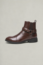 Men's Harness Chelsea Boots - Leather Look Cap Toe Ankle Boots