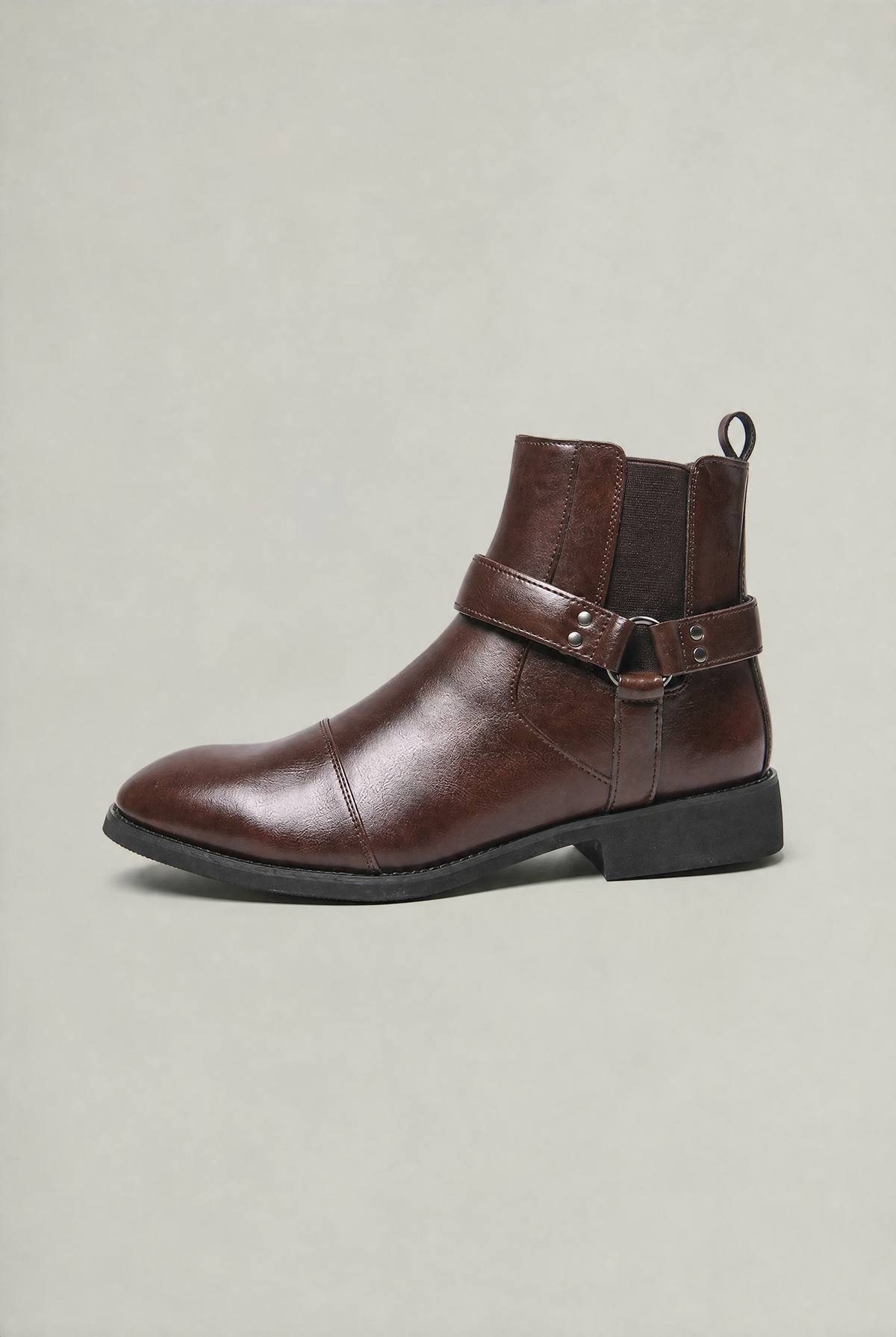 Men's Harness Chelsea Boots - Leather Look Cap Toe Ankle Boots