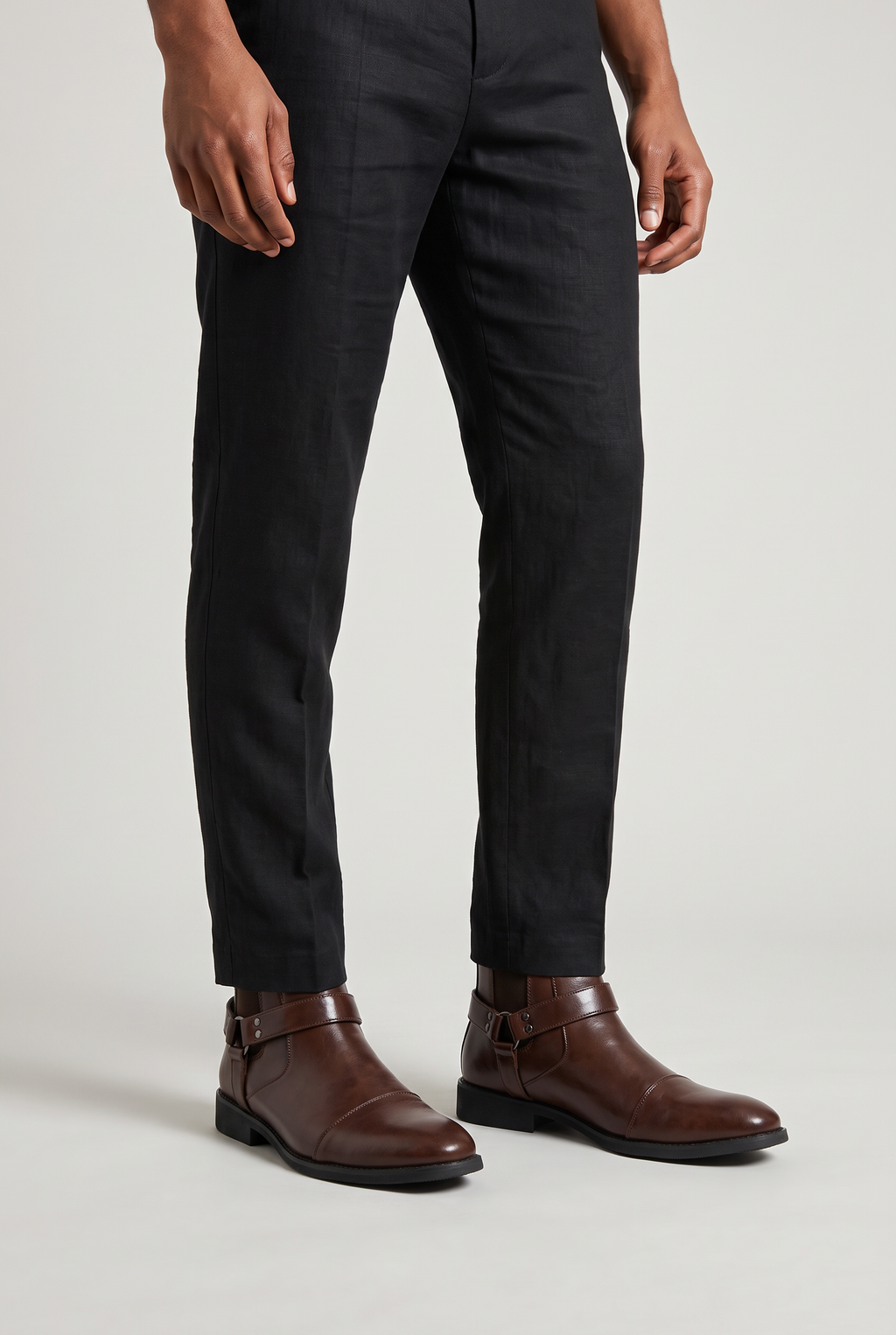 Men's Harness Chelsea Boots - Leather Look Cap Toe Ankle Boots