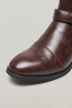 Men's Harness Chelsea Boots - Leather Look Cap Toe Ankle Boots