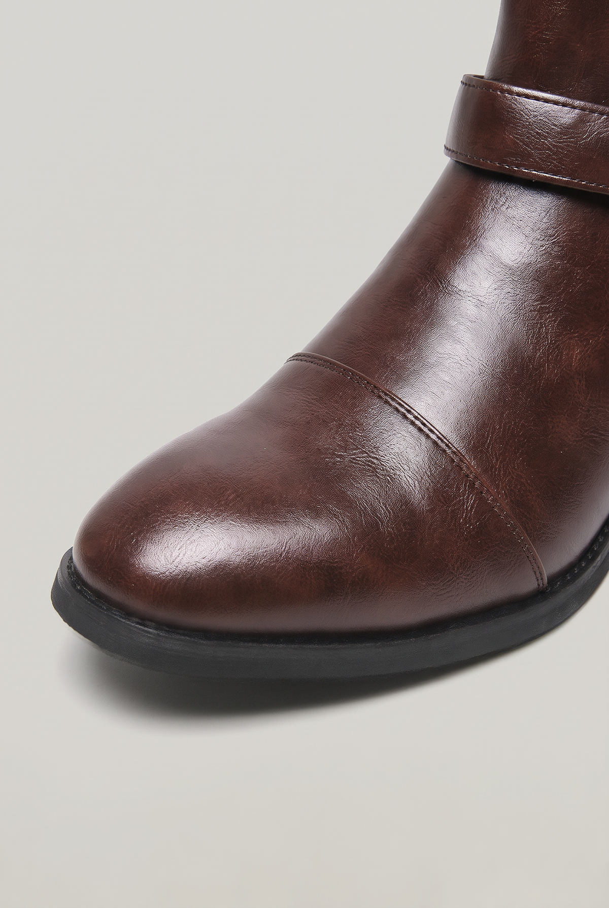 Men's Harness Chelsea Boots - Leather Look Cap Toe Ankle Boots