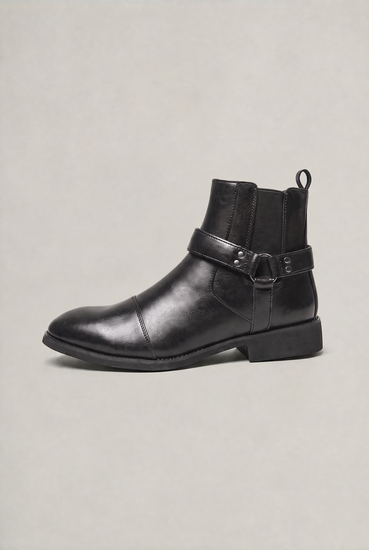 Men's Harness Chelsea Boots - Leather Look Cap Toe Ankle Boots