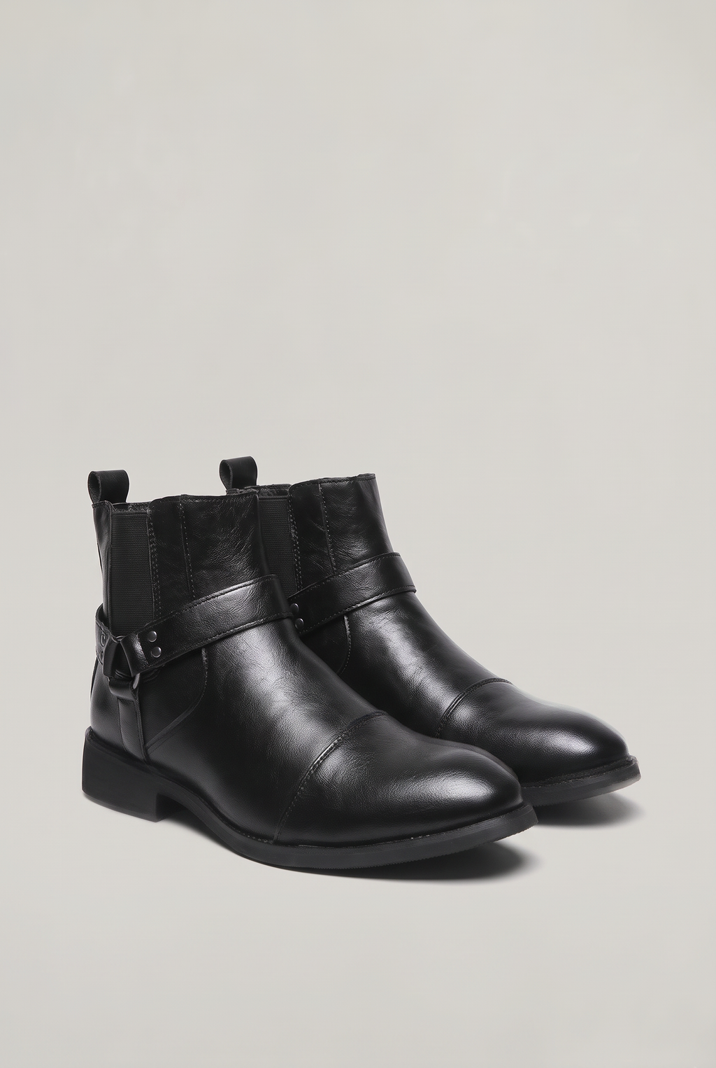 Men's Harness Chelsea Boots - Leather Look Cap Toe Ankle Boots