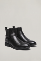 Men's Harness Chelsea Boots - Leather Look Cap Toe Ankle Boots
