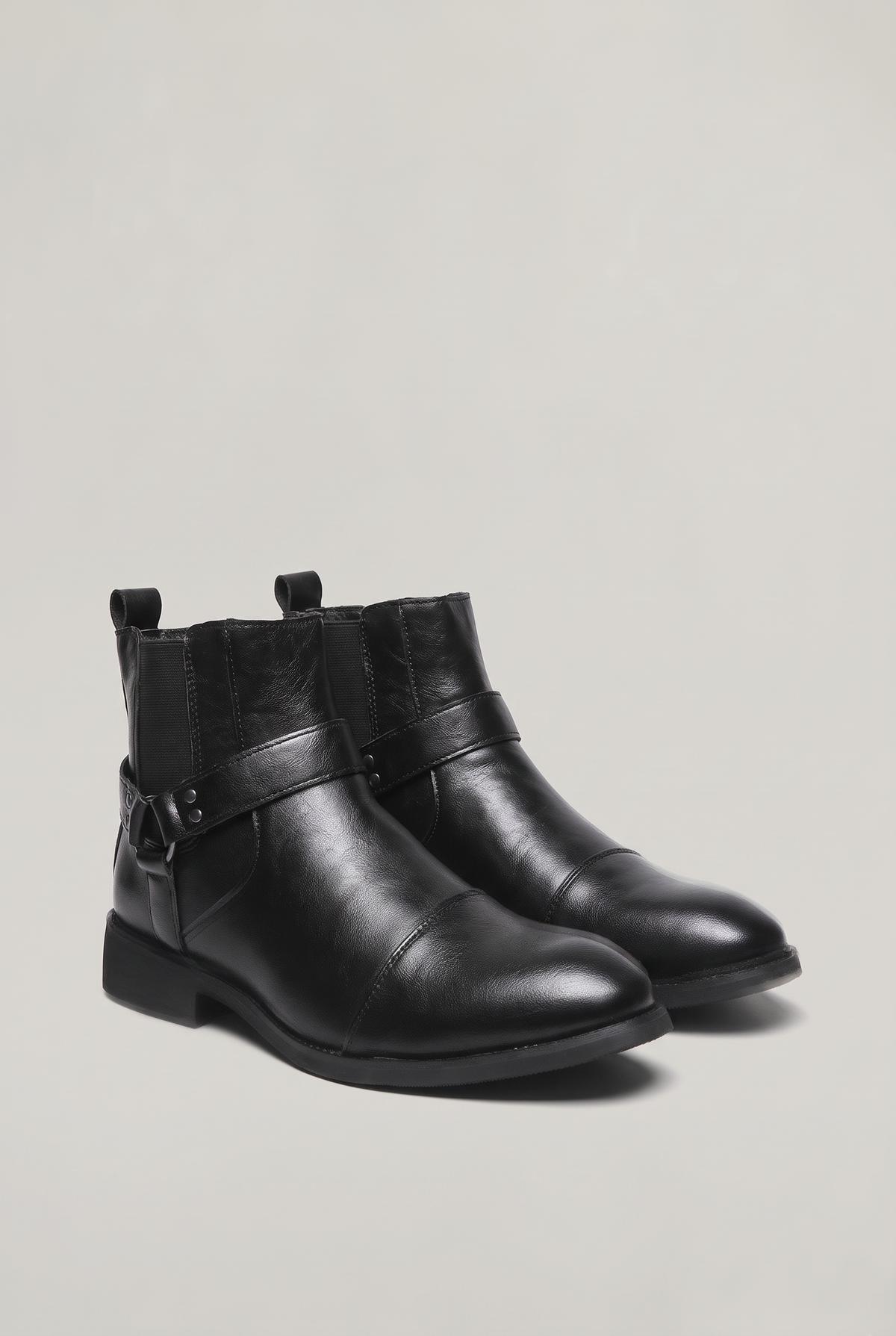 Men's Harness Chelsea Boots - Leather Look Cap Toe Ankle Boots