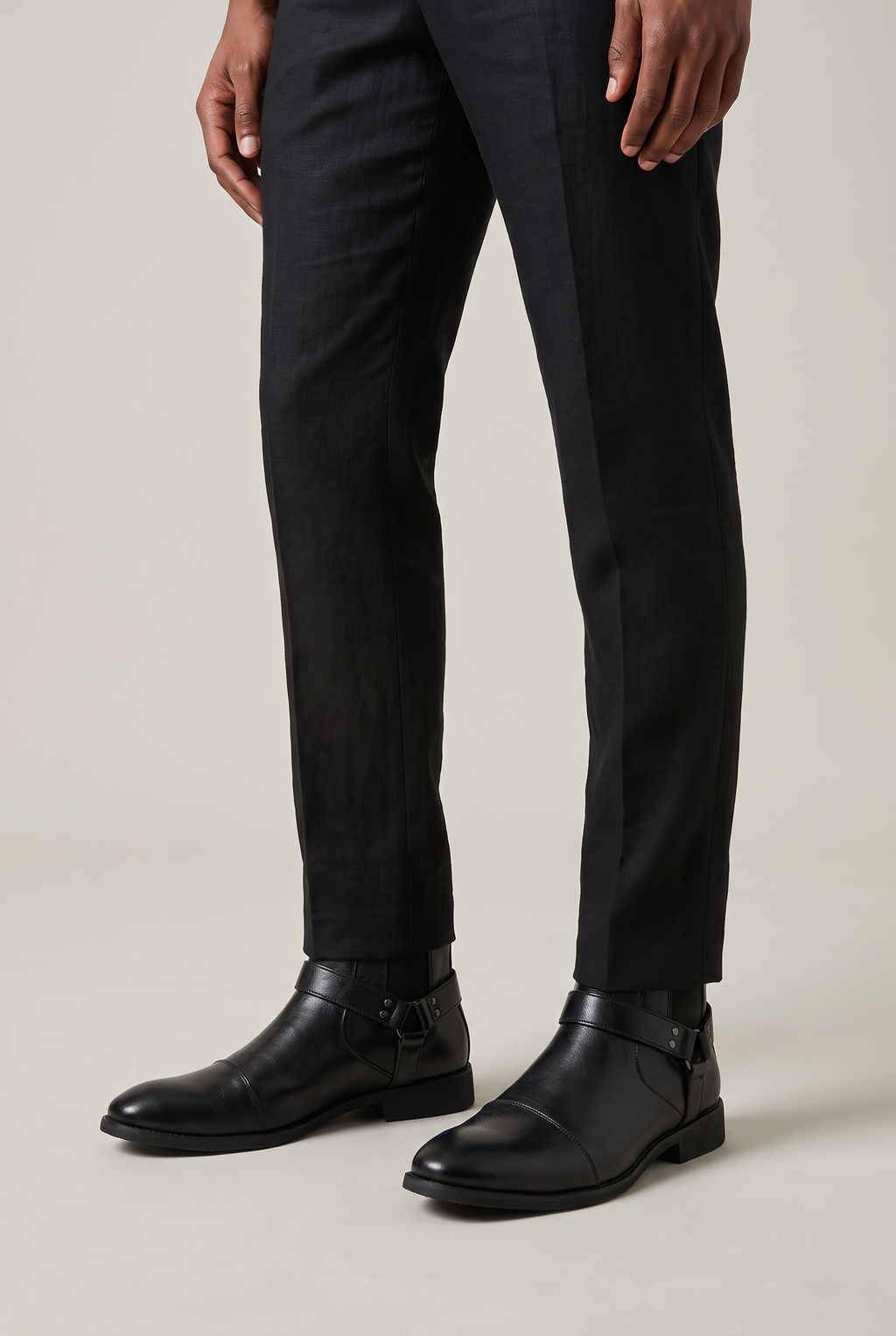 Men's Harness Chelsea Boots - Leather Look Cap Toe Ankle Boots