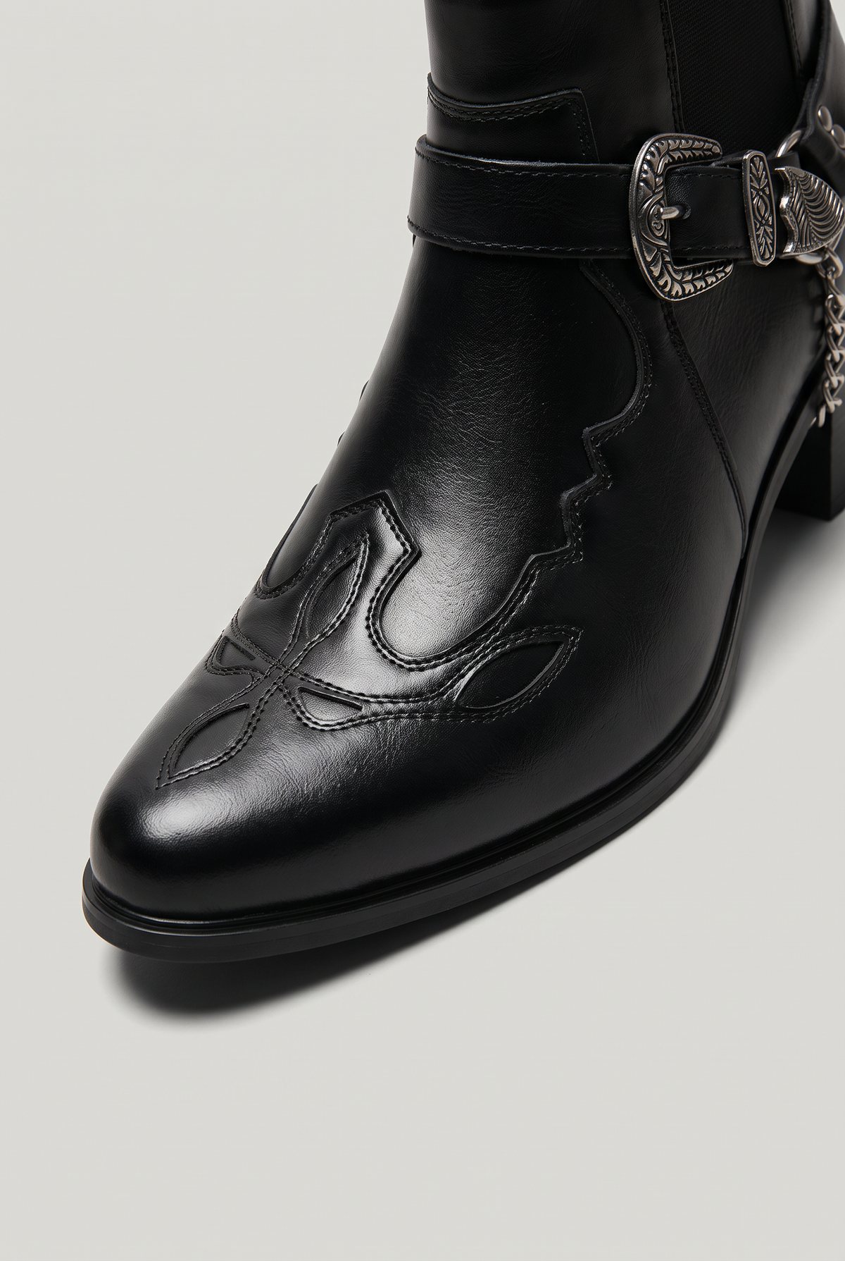 Men’s Western Buckle Chain Ankle Boots