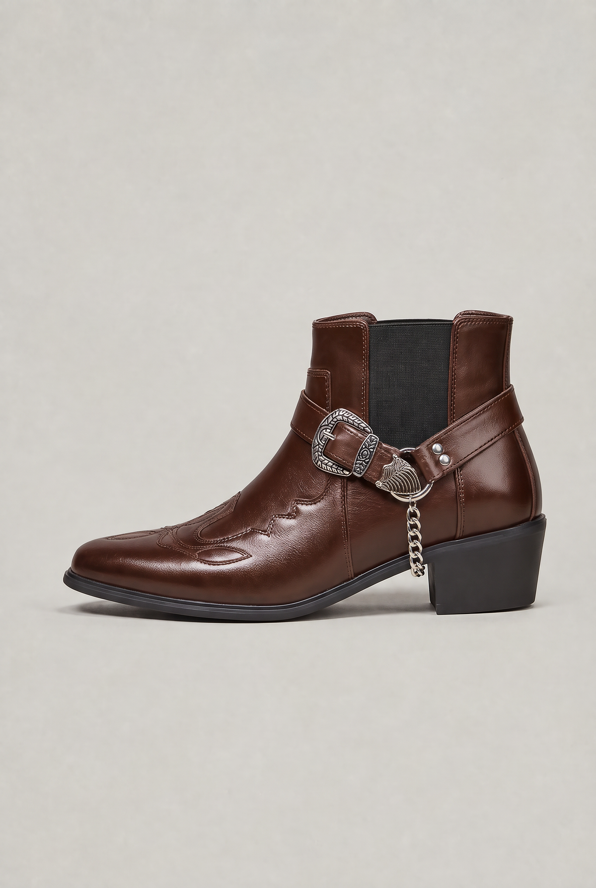 Men’s Western Buckle Chain Ankle Boots