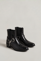 Men’s Western Buckle Chain Ankle Boots