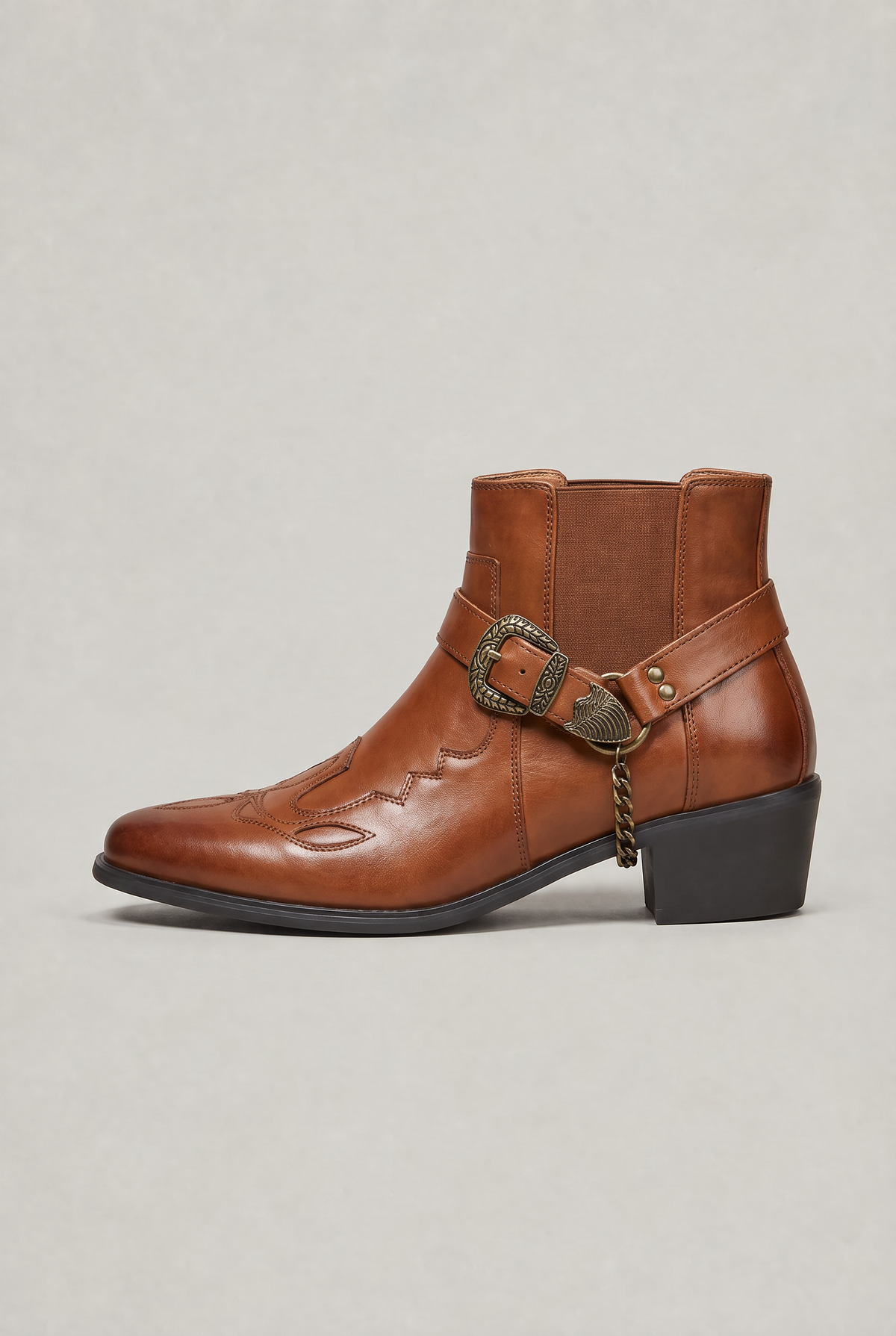 Men’s Western Buckle Chain Ankle Boots