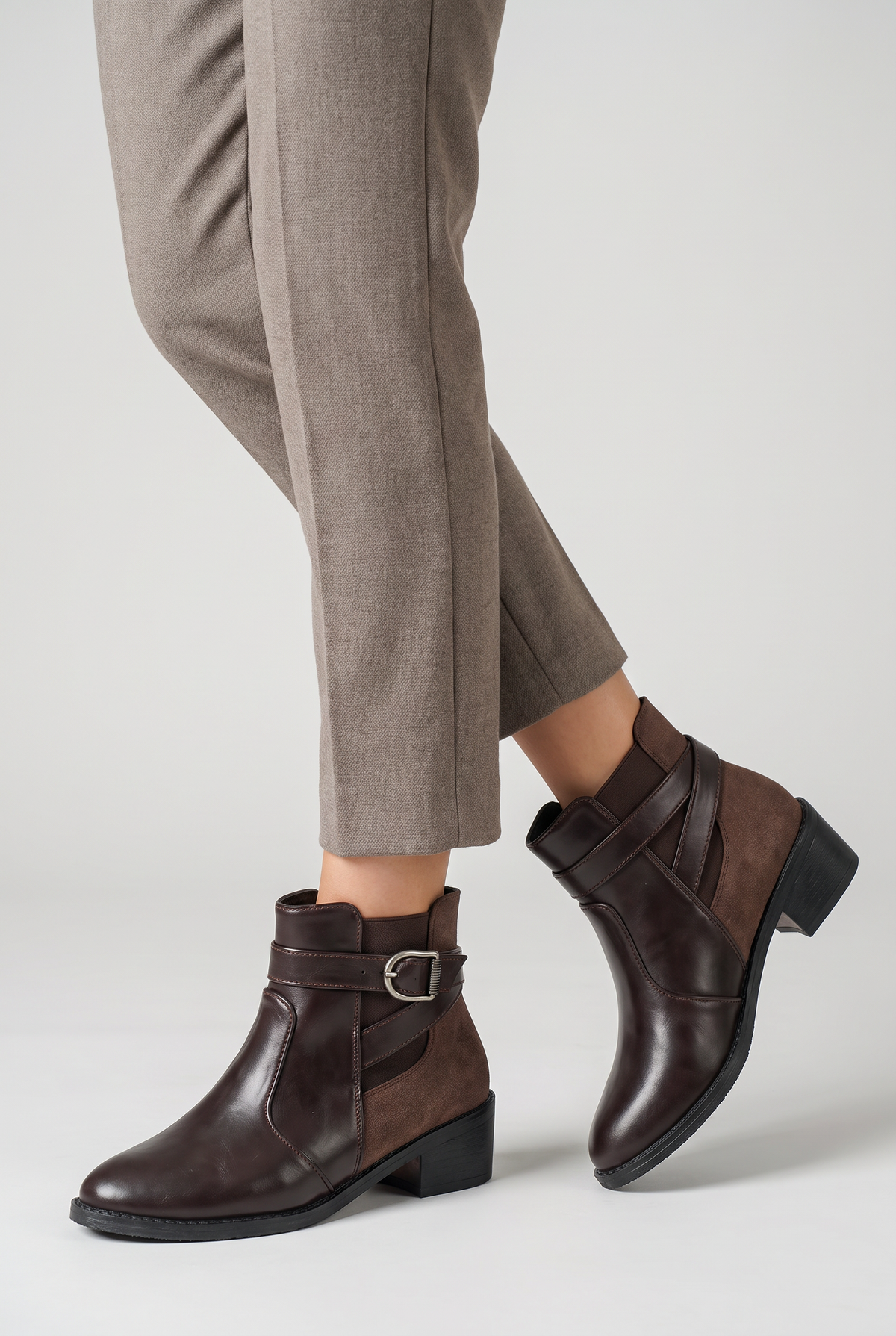 Women's Buckle Strap Chelsea Ankle Boots