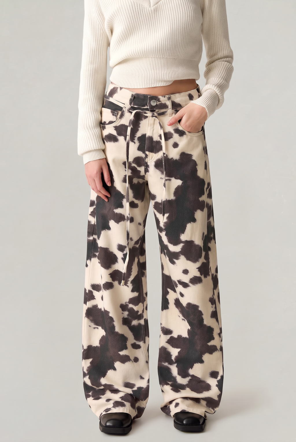 Women’s Cow Print Wide-Leg Jeans