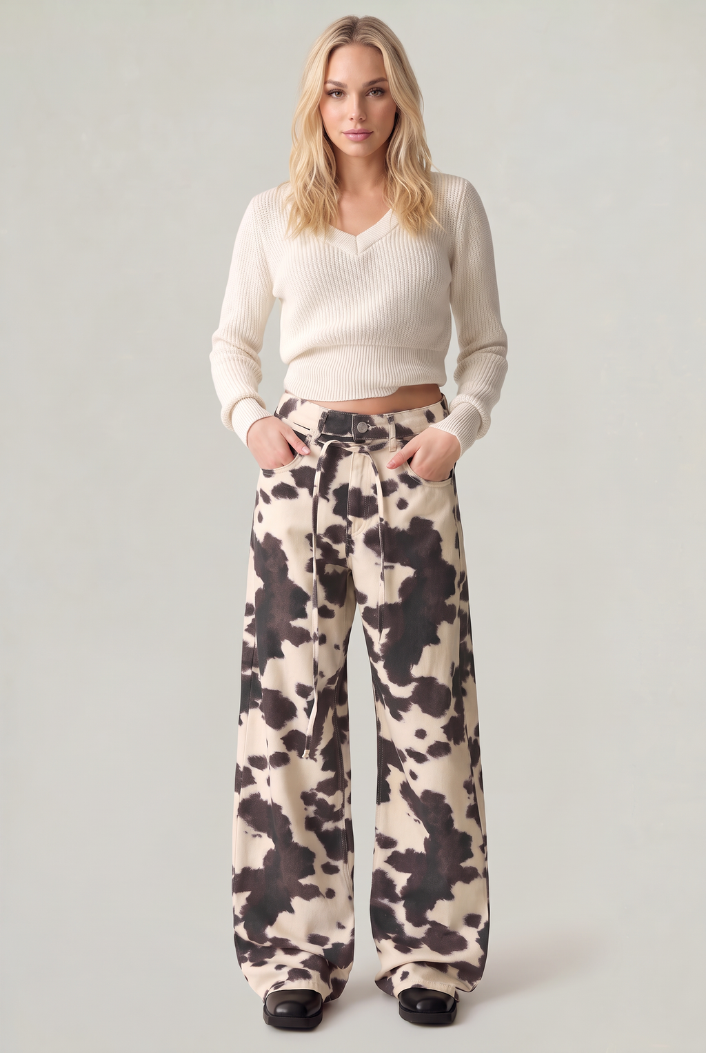 Women’s Cow Print Wide-Leg Jeans