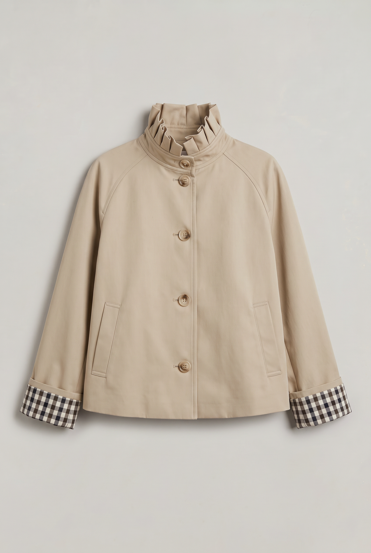 Women’s Check Trim Short Trench Coat