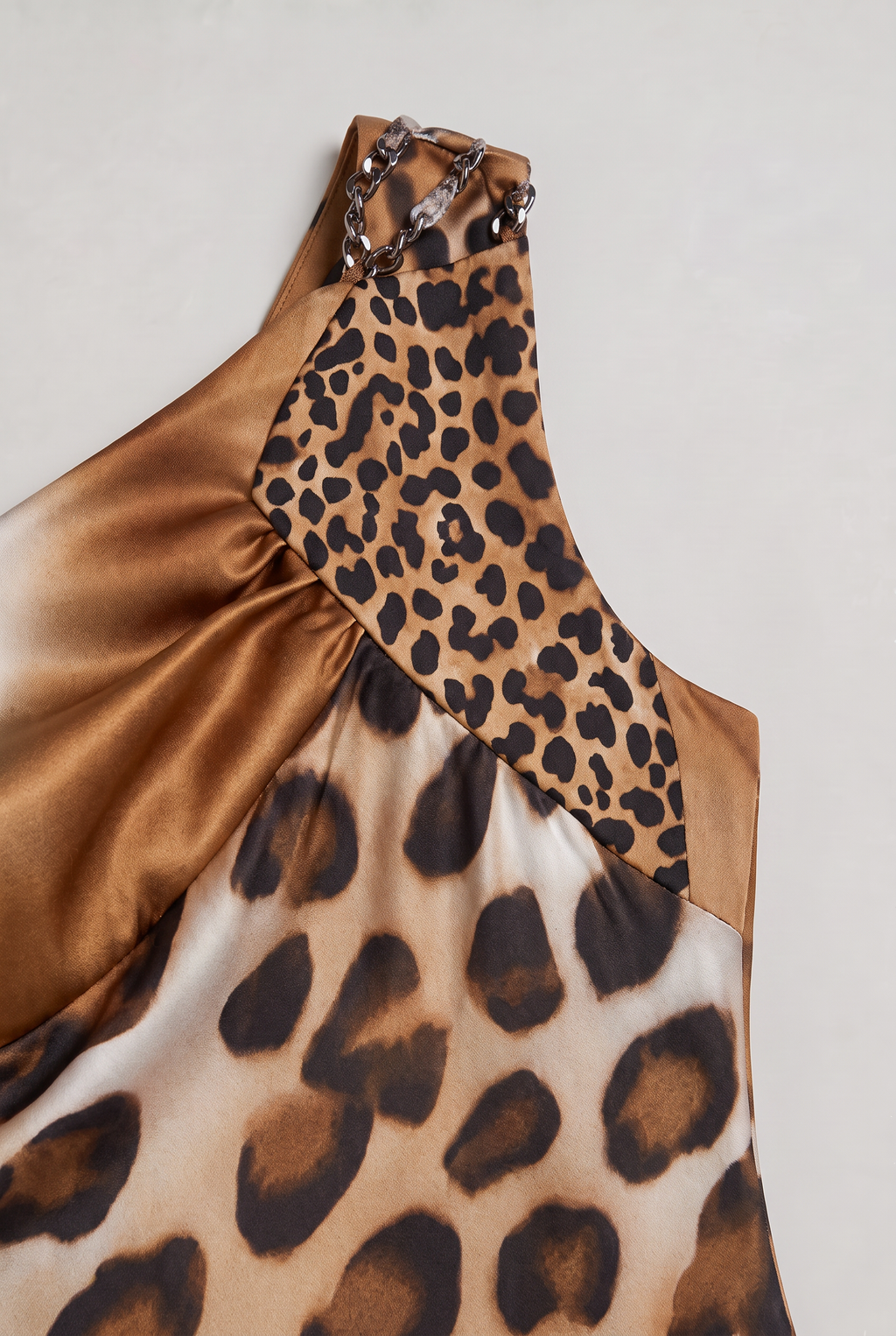 Women’s One-Shoulder Leopard Satin Maxi Dress