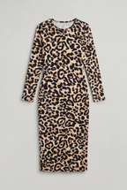 Women’s Long Sleeve Leopard Print Bodycon Midi Dress
