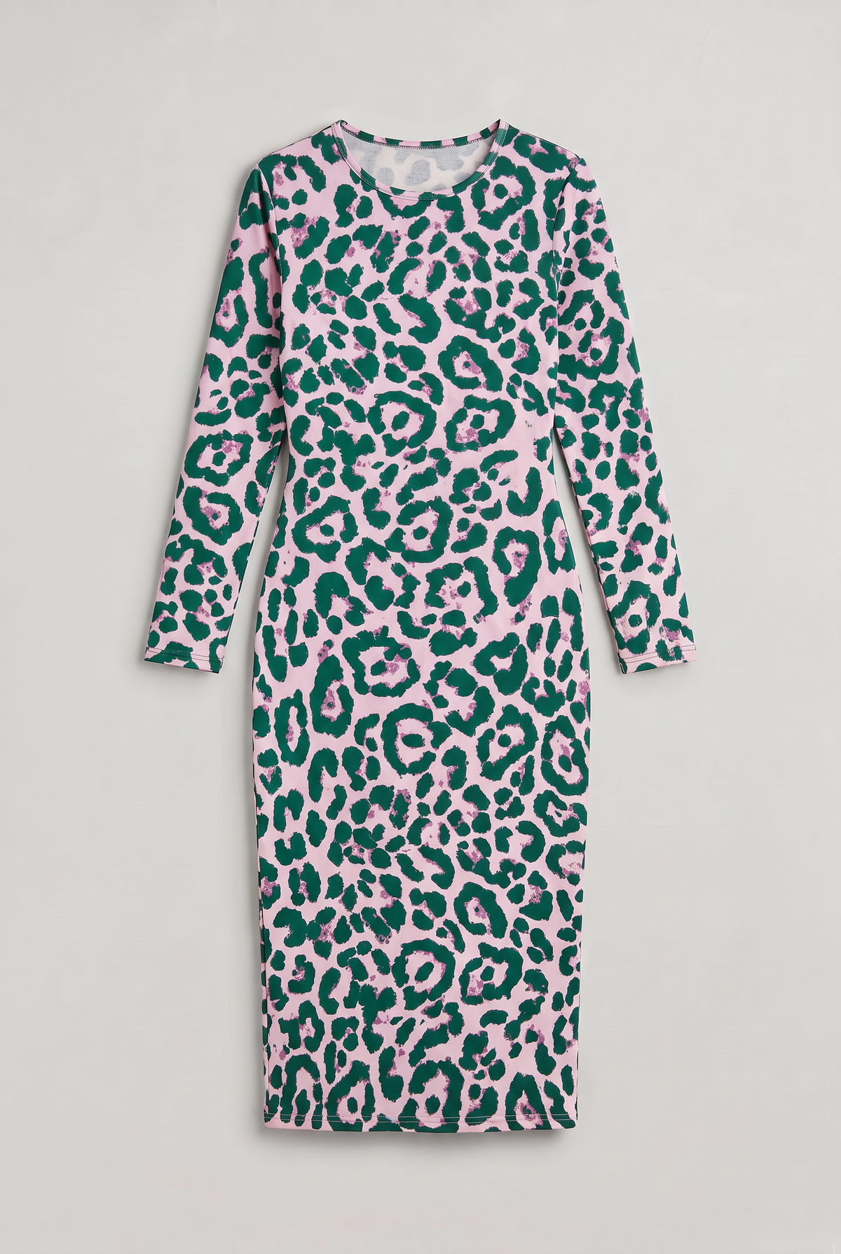 Women’s Long Sleeve Leopard Print Bodycon Midi Dress