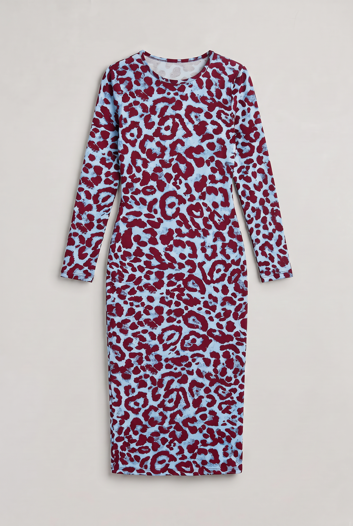 Women’s Long Sleeve Leopard Print Bodycon Midi Dress