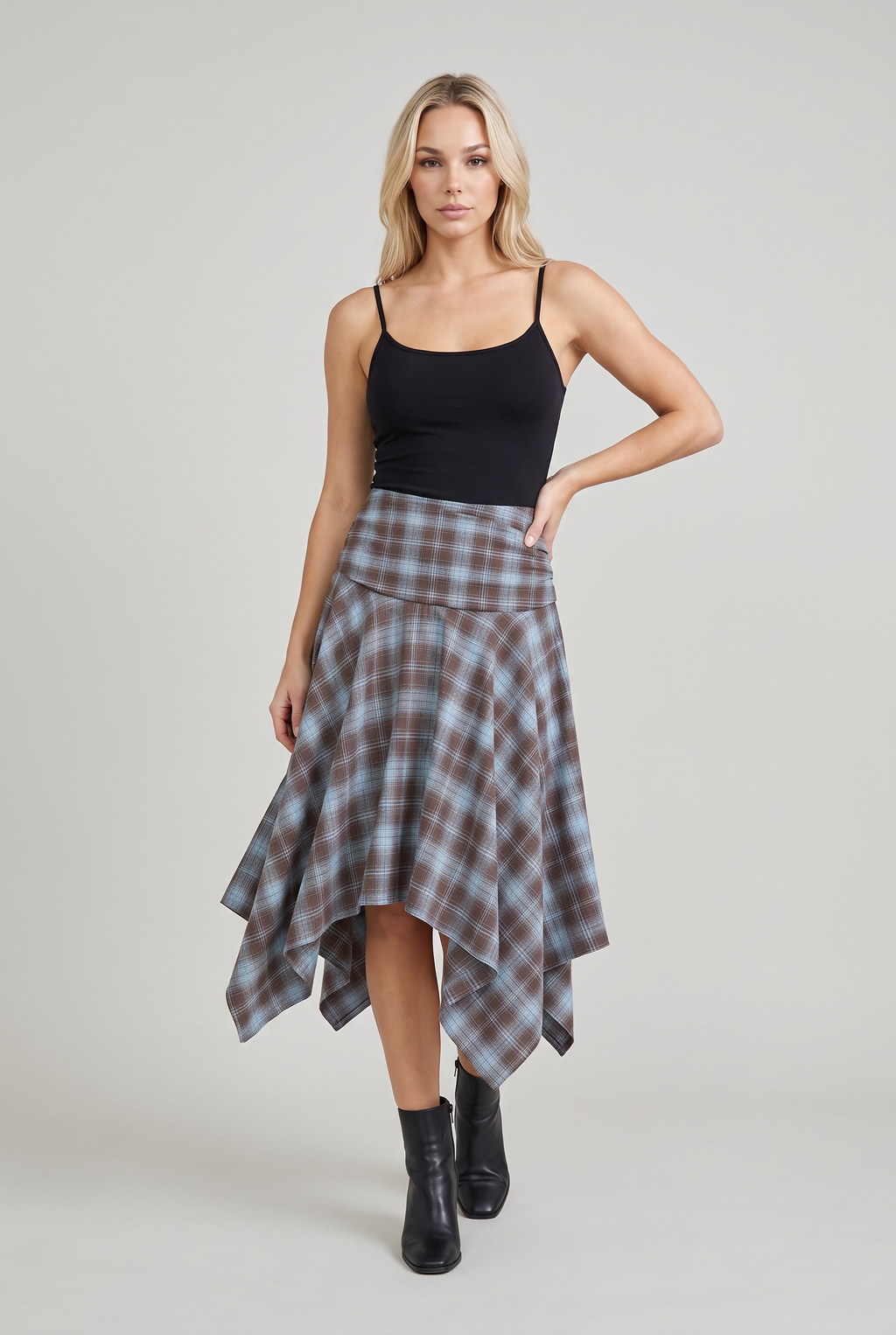 Women’s Check Asymmetric Midi Skirt