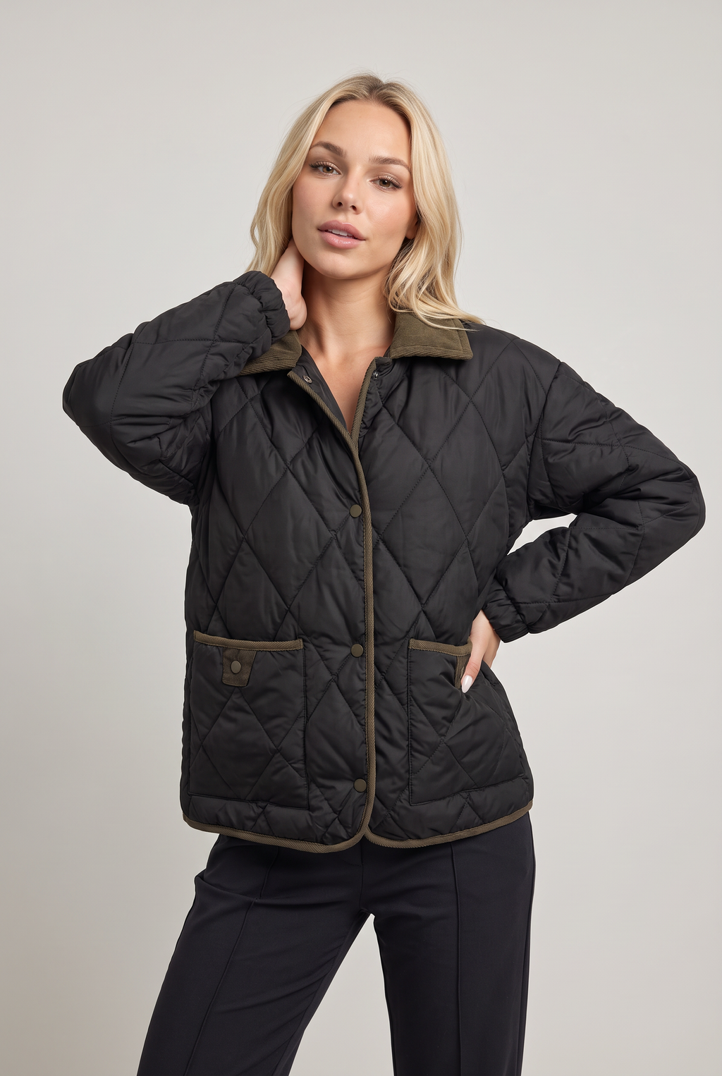 Women’s Cord Collar Diamond Quilted Jacket