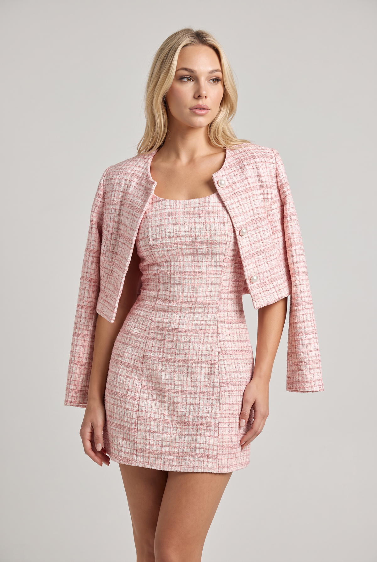 Women’s Checkered Mini Dress and Jacket Set