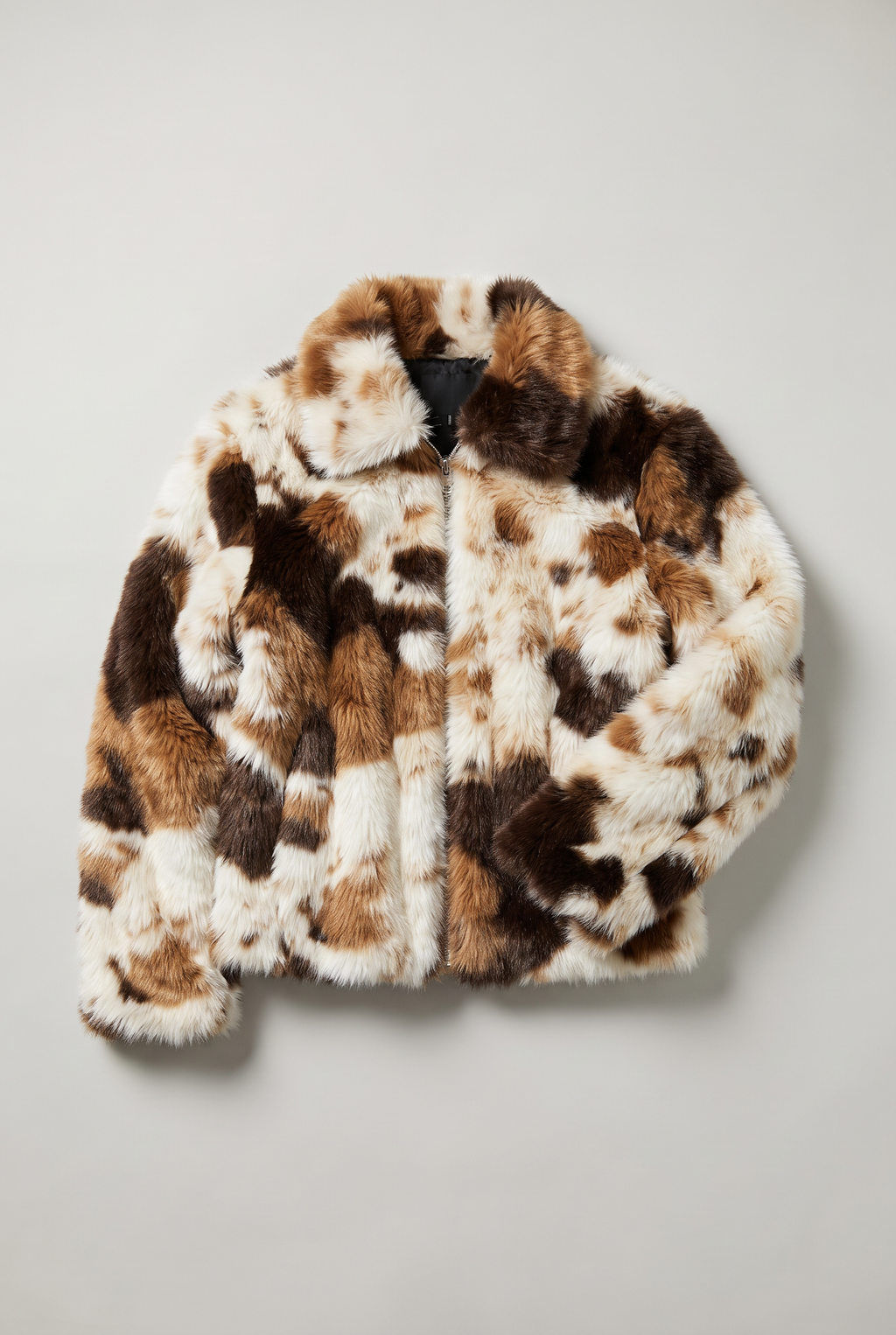 Women’s Cow Print Faux Fur Zip Jacket