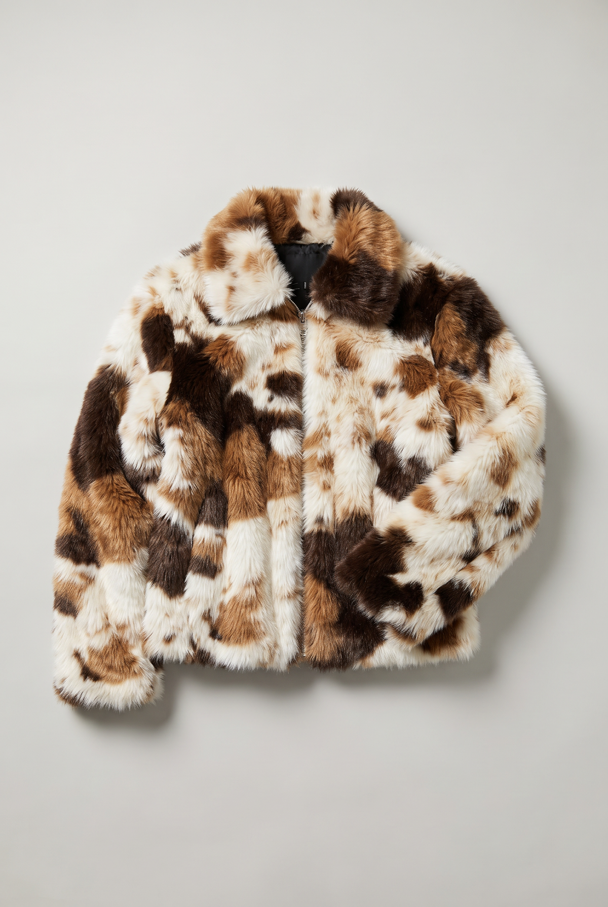 Women’s Cow Print Faux Fur Zip Jacket