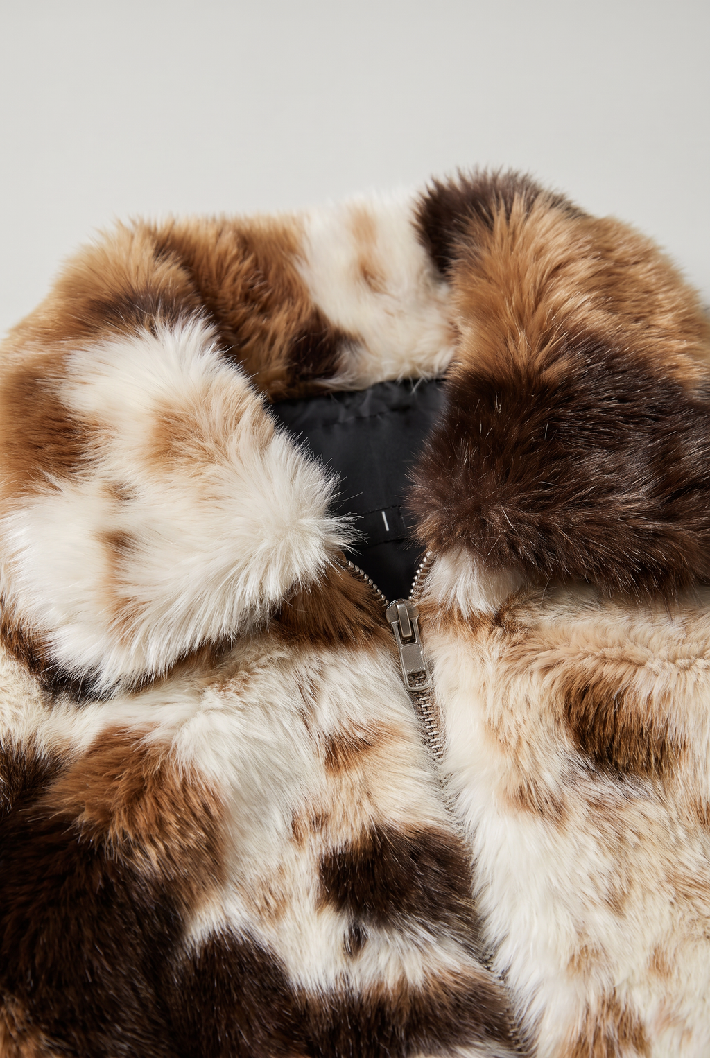 Women’s Cow Print Faux Fur Zip Jacket