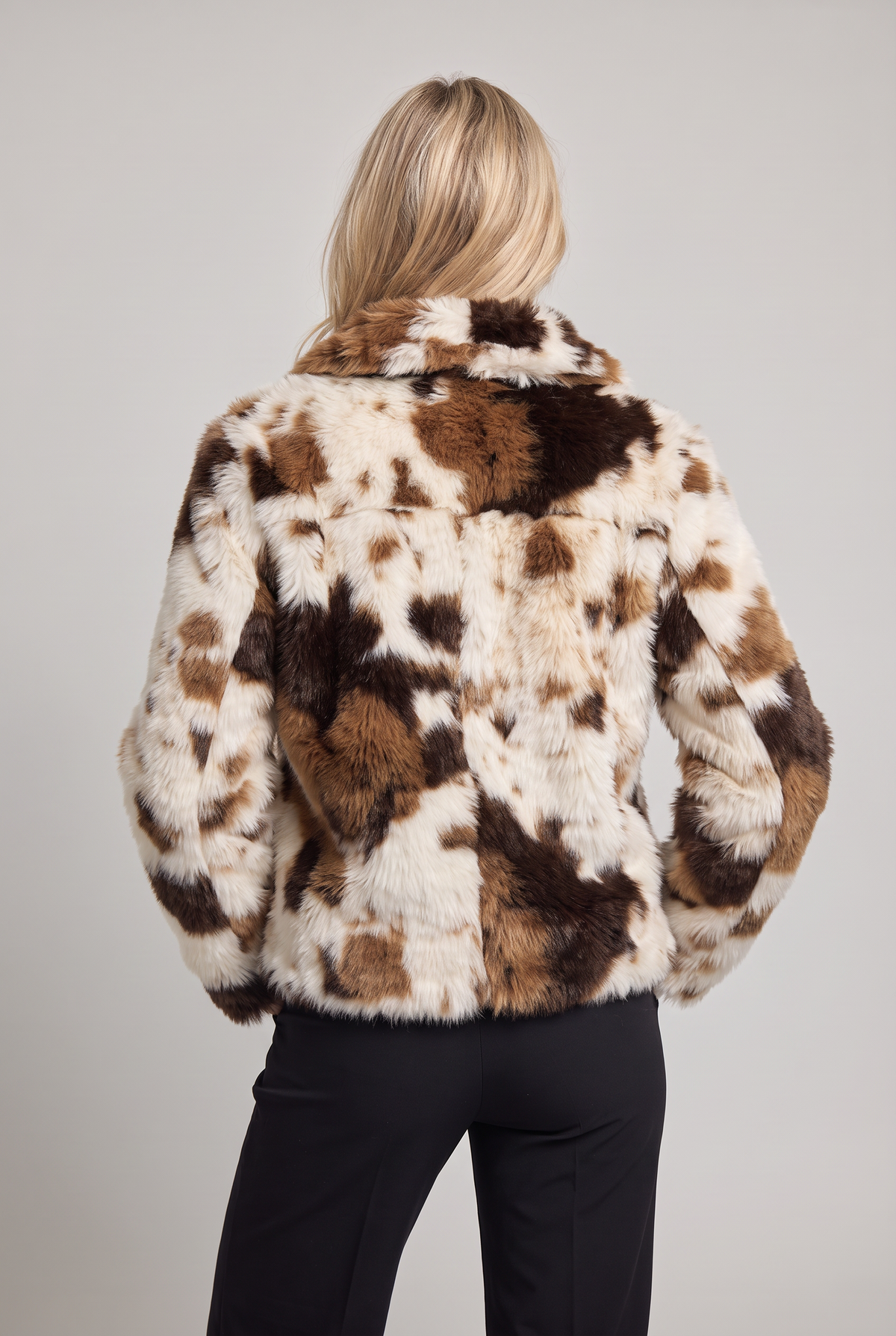Women’s Cow Print Faux Fur Zip Jacket