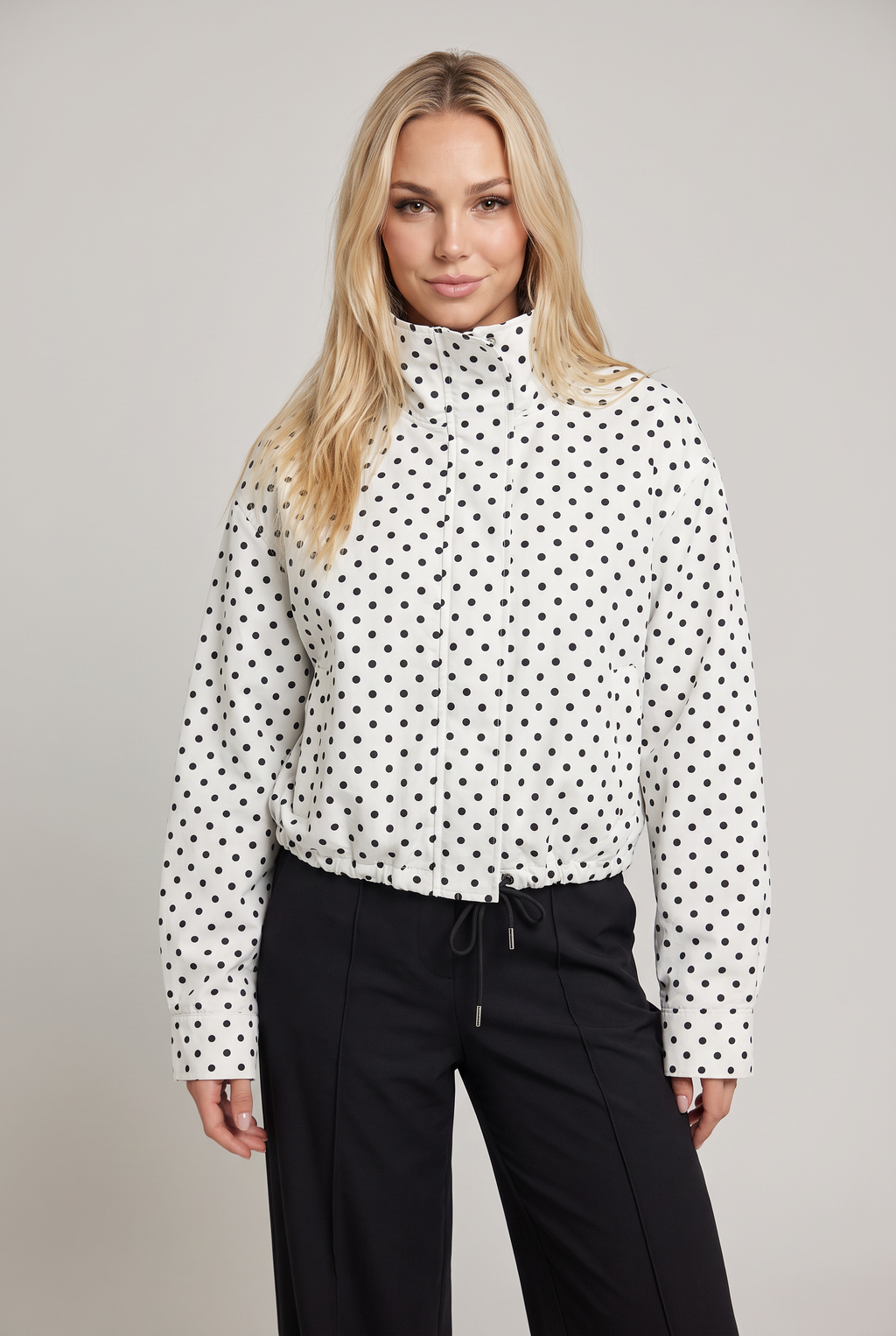 Women’s Polka Dot Stand Collar Zip Jacket