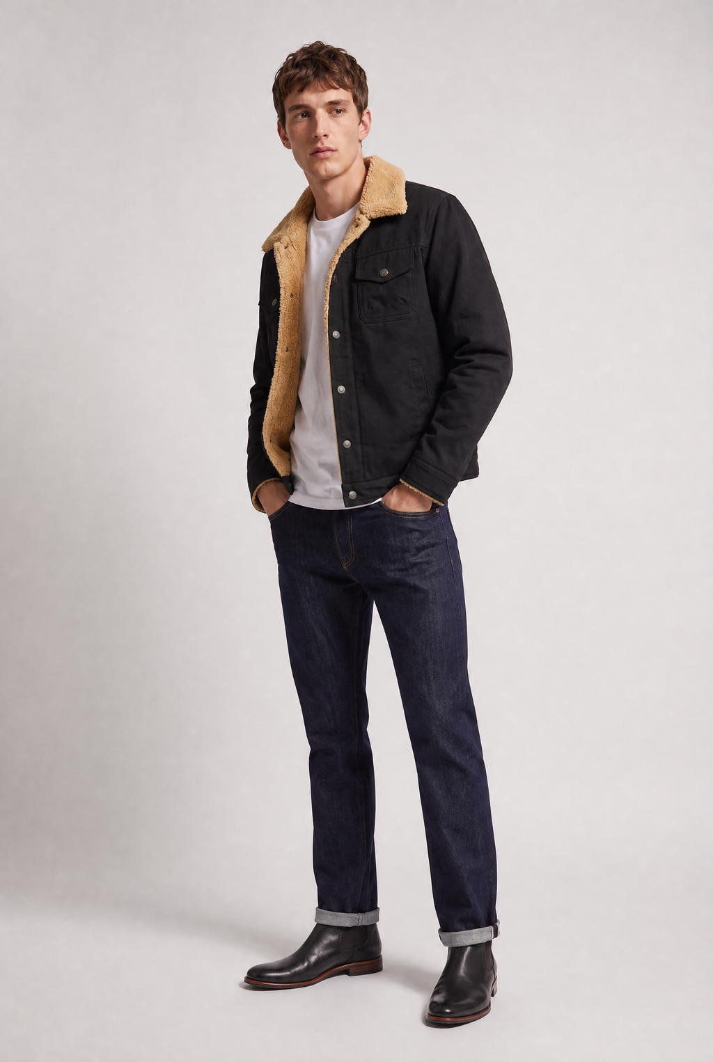 Men’s Sherpa Collar Fleece-Lined Jacket