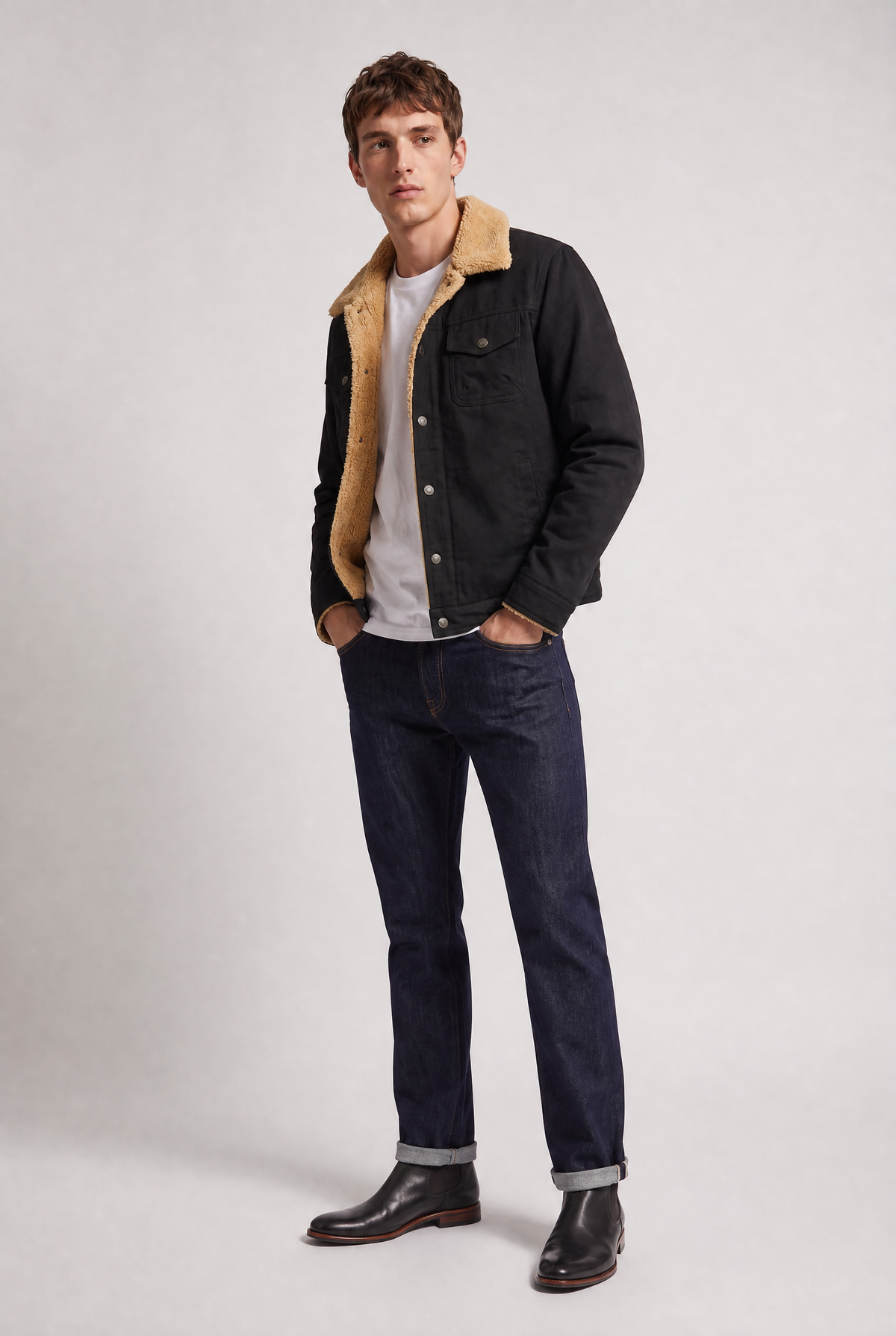 Men’s Sherpa Collar Fleece-Lined Jacket