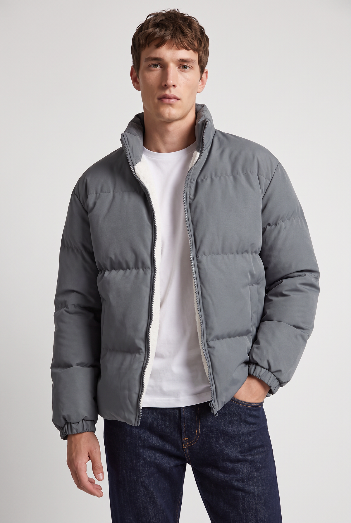 Men’s Fleece-Lined Puffer Jacket - Padded Winter Jacket