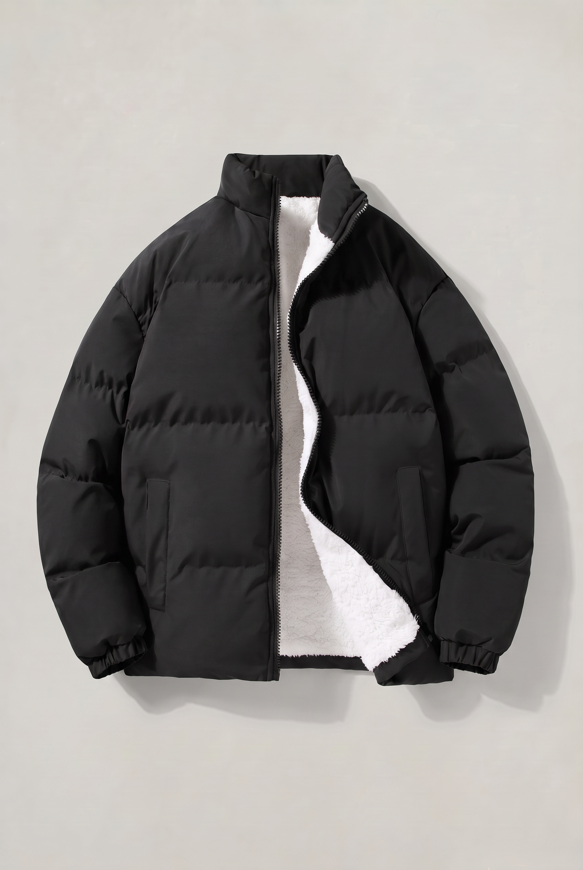Men’s Fleece-Lined Puffer Jacket - Padded Winter Jacket