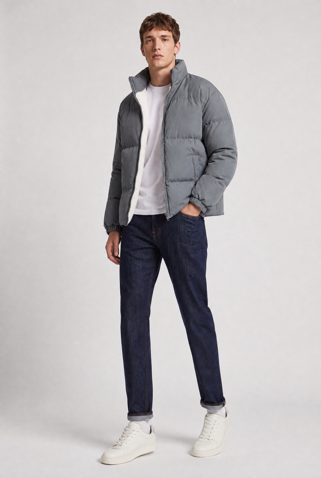 Men’s Fleece-Lined Puffer Jacket - Padded Winter Jacket