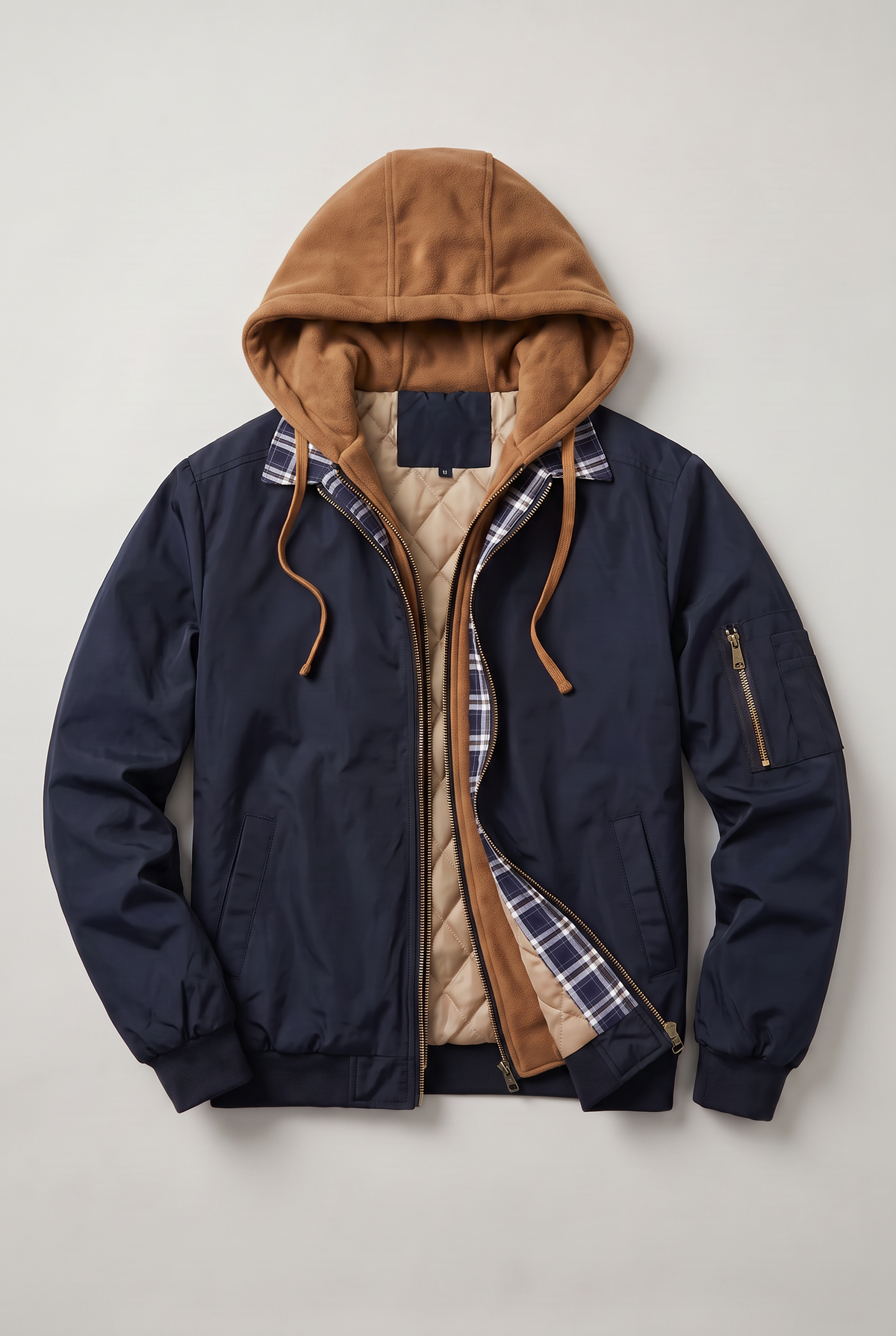 Men’s Plaid-Lined Hooded Bomber Jacket