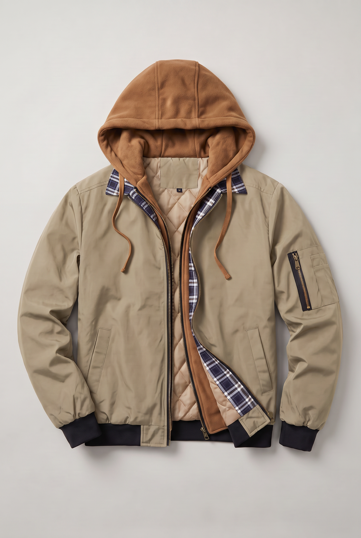 Men’s Plaid-Lined Hooded Bomber Jacket
