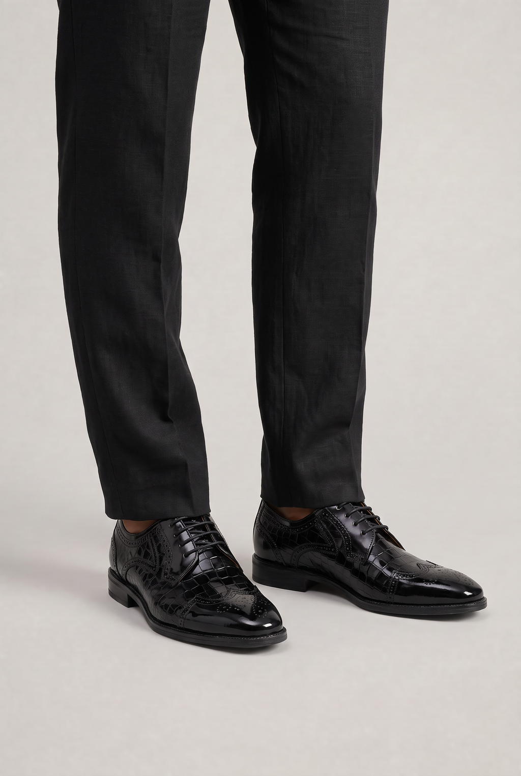 Men’s Patent Croc-Effect Brogue Shoes