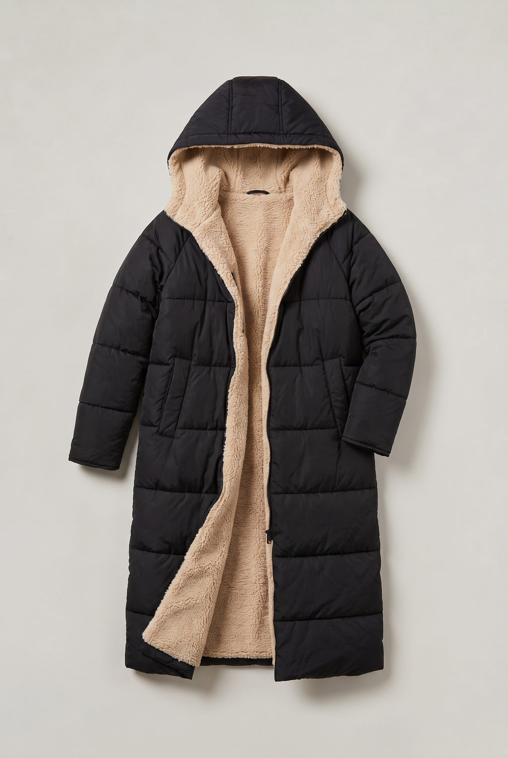 Women’s Fleece Lined Longline Quilted Puffer Coat