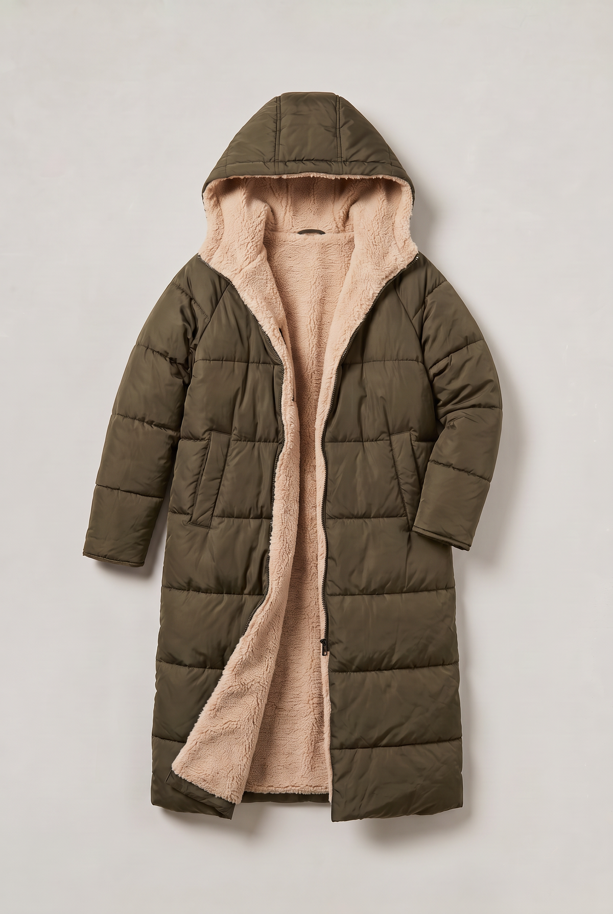Women’s Fleece Lined Longline Quilted Puffer Coat