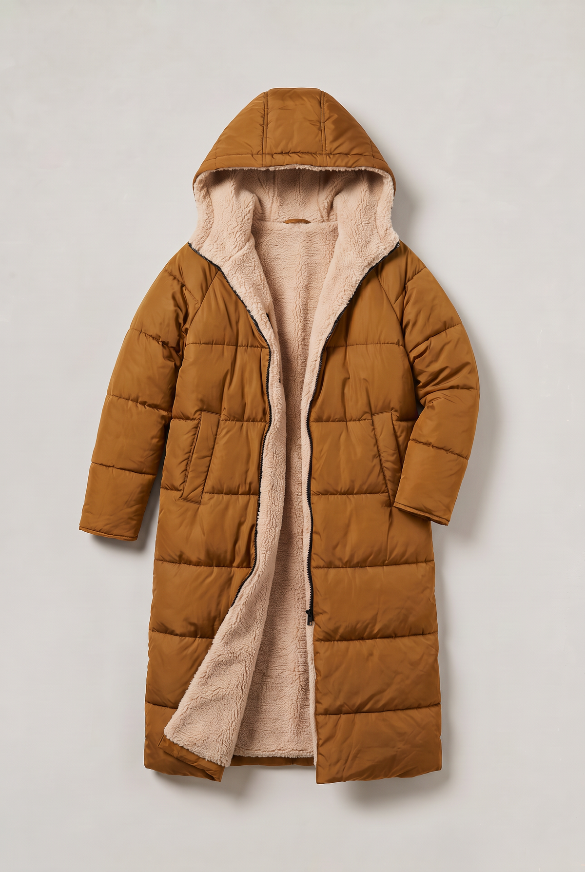Women’s Fleece Lined Longline Quilted Puffer Coat